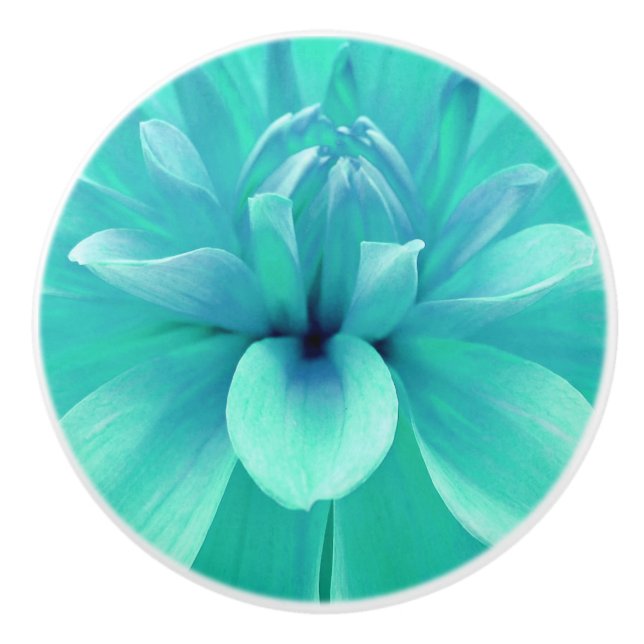 Teal blue flower ceramic knob (Front)