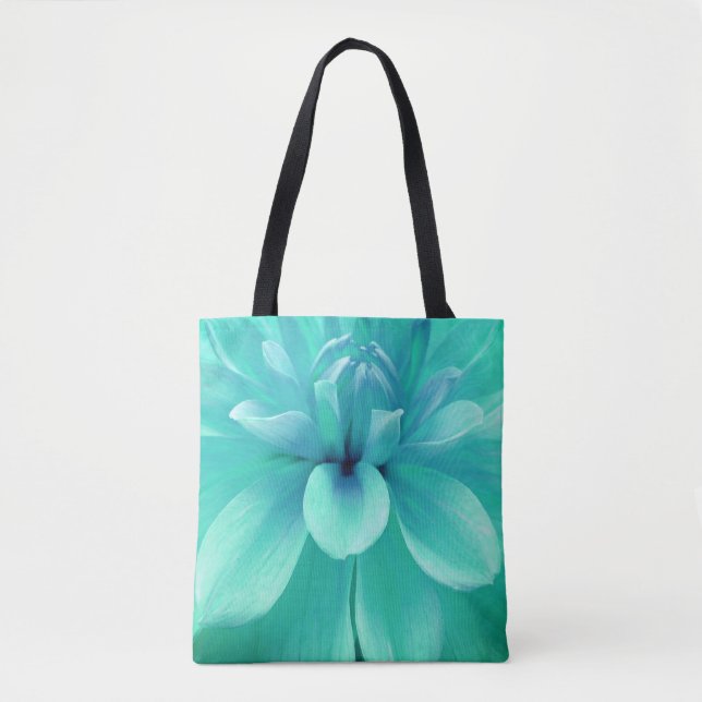 Teal blue flower tote bag (Front)