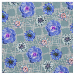Teal Blue Flowers Boho Floral Nature Chic Fun Cool Fabric
