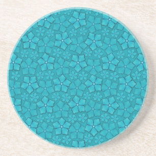 Teal blue flowers drink coaster