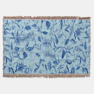 Teal Blue flowers on a sculpture texture backing Throw Blanket