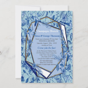 Teal Blue flowers on a sculpture textured backing Invitation