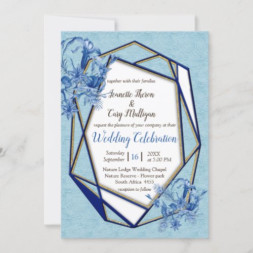 Teal Blue flowers on a sculpture textured backing Invitation