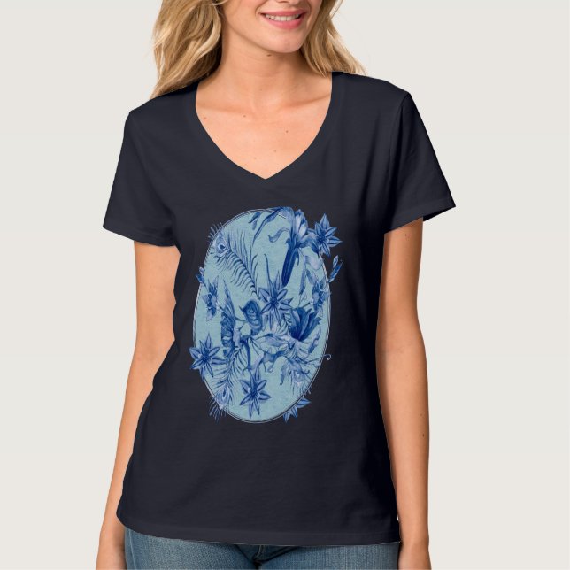 Teal Blue flowers on a sculpture textured backing T-Shirt (Front)