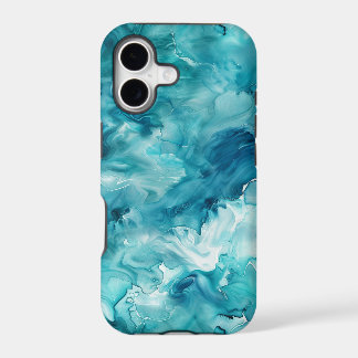 Teal Blue Fluid Ink Marble Hydrodip iPhone 17 Case