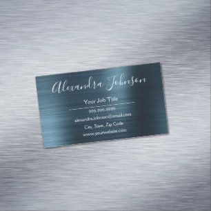 Teal Blue Foil Modern and Elegant Business Card Magnet