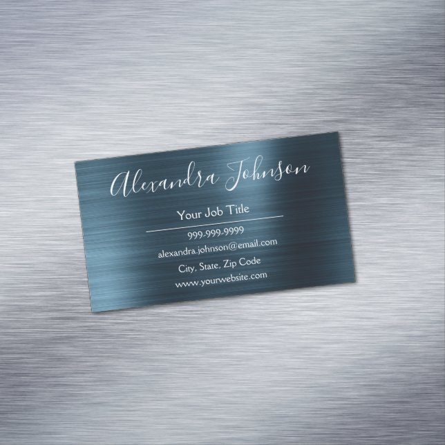 Teal Blue Foil Modern and Elegant Business Card Magnet (In Situ)