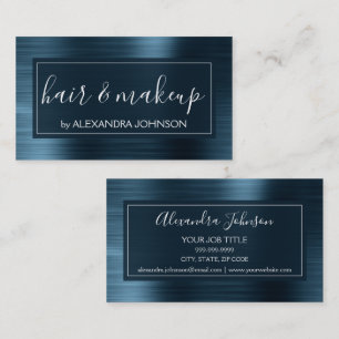 Teal Blue Foil Modern Brushed Metal Business Card