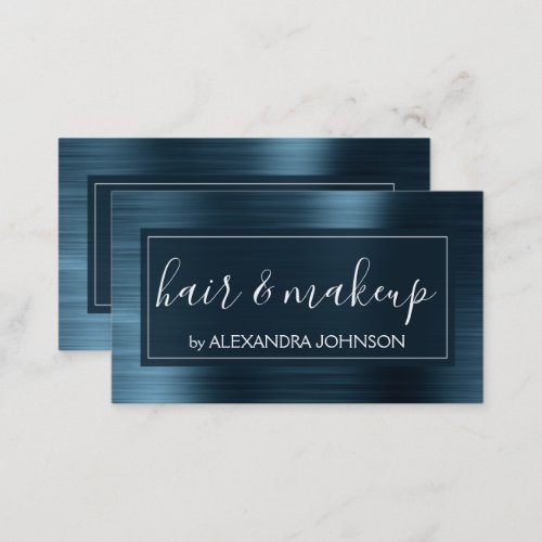 Teal Blue Foil Modern Brushed Metal Business Card