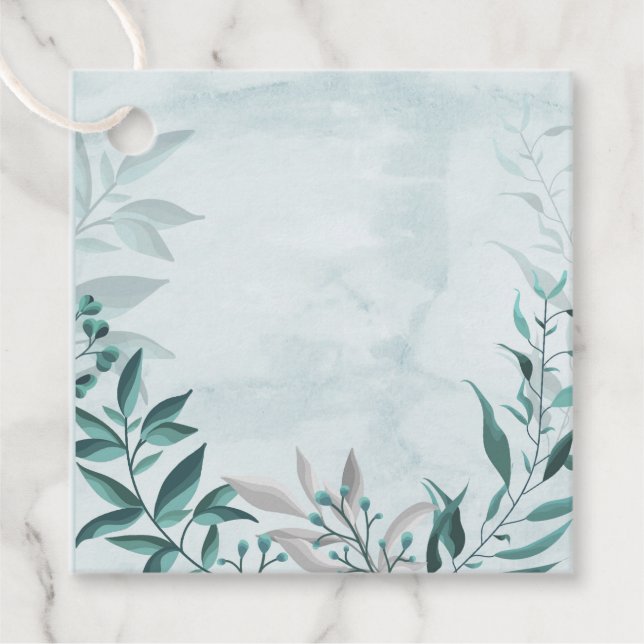 teal blue foliage favor tags (Front)