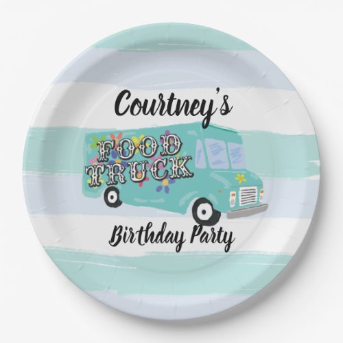 Teal Blue Foodtruck Birthday Party Custom Paper Plates