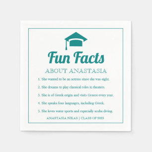 Teal blue Fun Facts class of 2022 graduation cap Napkins