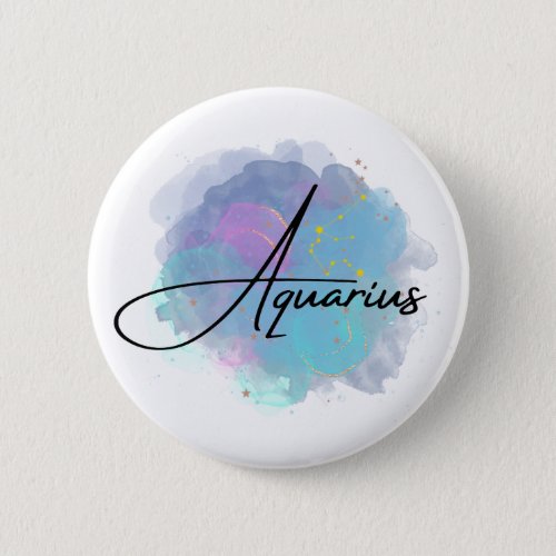 Teal Blue Galaxy Aquarius Zodiac Constellation Button