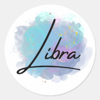 Teal Blue Galaxy Libra Zodiac Constellation Classic Round Sticker