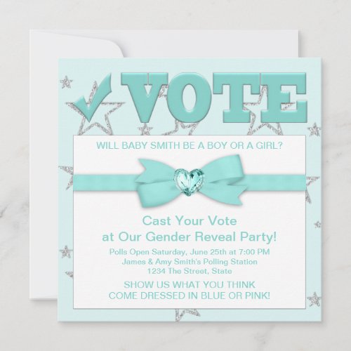 Teal Blue Gender Reveal Party Invitations