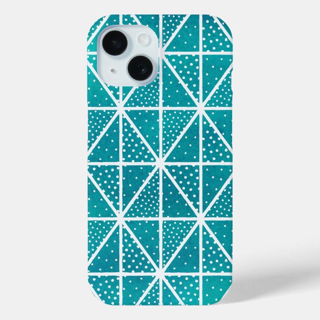 Teal Blue Geometric Pattern Triangle Dots Case-Mate iPhone Case (Back)