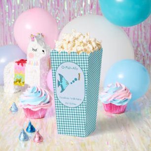 Teal Blue Gingham 1st Birthday 3 Photo Favor Box