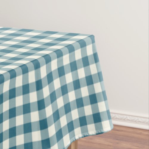 Teal Blue Gingham Cotton Tablecloth