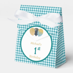 Teal Blue Gingham Glitter Balloon Custom 3 Photos Favor Boxes