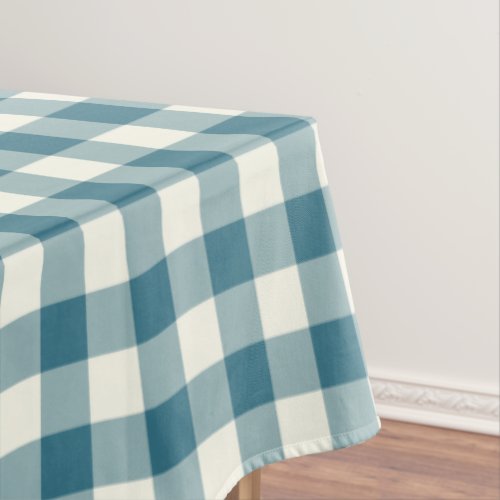 Teal Blue Gingham Pattern Check Tablecloth