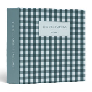 Teal Blue Gingham Personalized Family Photo 3 Ring Binder