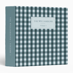 Teal Blue Gingham Personalized Family Photo 3 Ring Binder