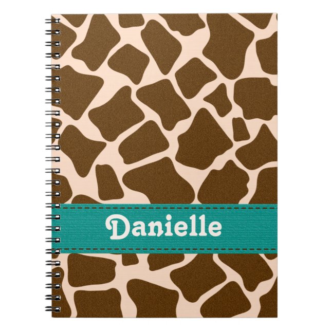 Teal Blue Giraffe Print Spiral Notebook Journal (Front)