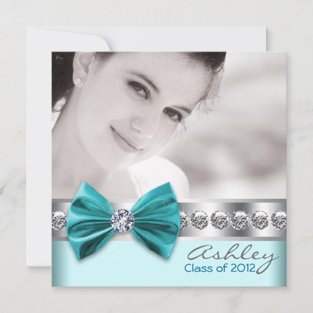 Teal Blue Girl Photo Graduation Announcement (Front)
