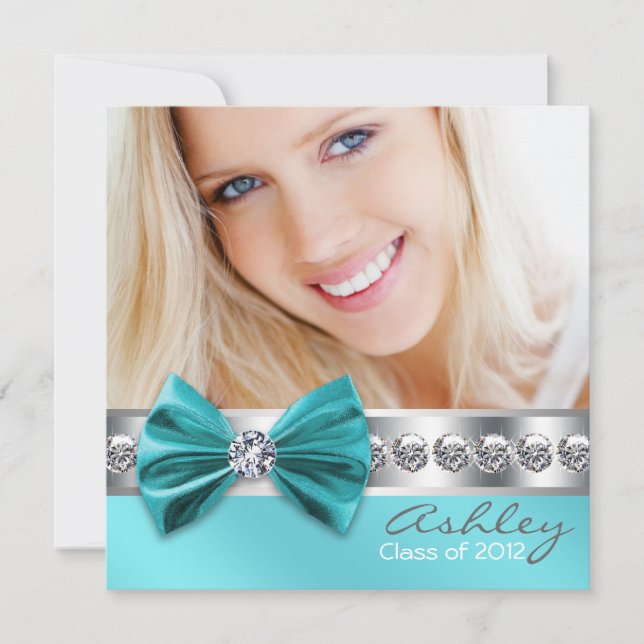 Teal Blue Girl Photo Graduation Announcement (Front)