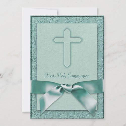 Teal Blue Girls First Communion Invitation