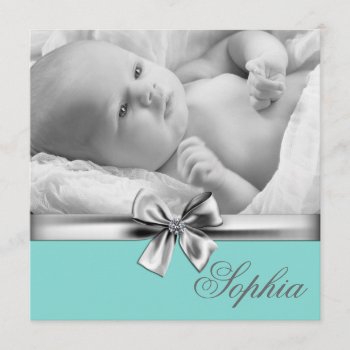 Teal Blue Girls Photo Birth Announcements by BabyCentral at Zazzle