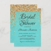 Teal Blue Girly Glitter Sparkle Bridal Shower Invitation (Front/Back)