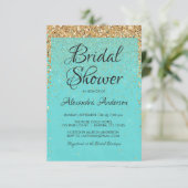 Teal Blue Girly Glitter Sparkle Bridal Shower Invitation (Standing Front)