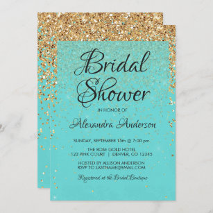 Details about   Teal Glittered Scroll Bridal Shower Invitations w/ Envelopes 