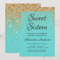 Teal Blue Girly Glitter Sparkle Sweet 16 Birthday