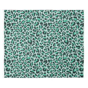 Teal Blue Glam Girly Leopard Print Modern Jungle Duvet Cover