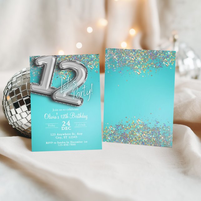 Teal blue glitter 12th Invitation (Creator Uploaded)