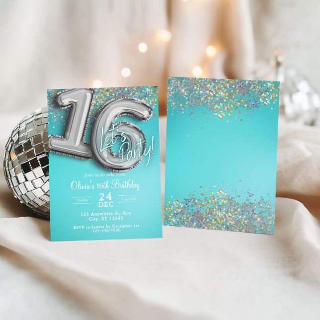 Teal blue glitter 16th Invitation (Creator Uploaded)