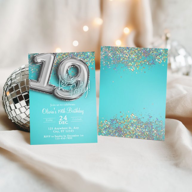 Teal blue glitter 19th Invitation (Creator Uploaded)