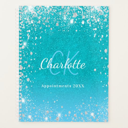 Teal blue glitter aqua green name 2023 planner