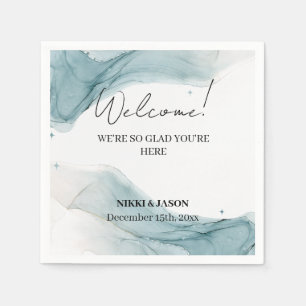 Teal Blue Glitter Aqua Green Wedding Welcome Napkins