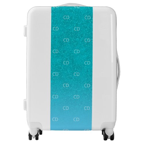 Teal blue glitter aqua sea green monogram initials luggage