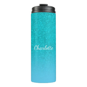 Teal blue glitter aqua sea green monogram initials thermal tumbler