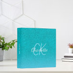 Teal blue glitter aqua sea green monogram school 3 ring binder<br><div class="desc">A teal, blue sea, ocean green glitter gradient background. Personalize and add a name and monogram letters. A modern hand lettered style script, white and blue letters Add your text on the spine. Perfect for school homework, back to school. The name is written with a modern hand lettered style script....</div>