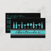 Teal blue glitter bartender drinks business card (Front/Back)
