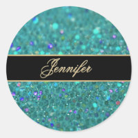 Teal Blue Glitter Classic Round Sticker