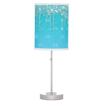 Teal blue glitter drips aqua sea green monogram table lamp