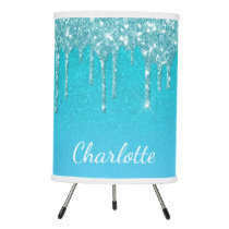 Teal blue glitter drips aqua sea green monogram tripod lamp