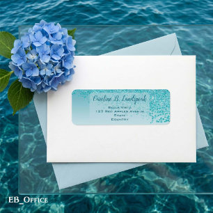 Teal Blue Glitter Frosted Elegant Return Address Label