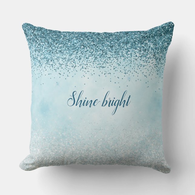 Teal Blue Glitter Glitz sparkle glam Throw Pillow (Front)